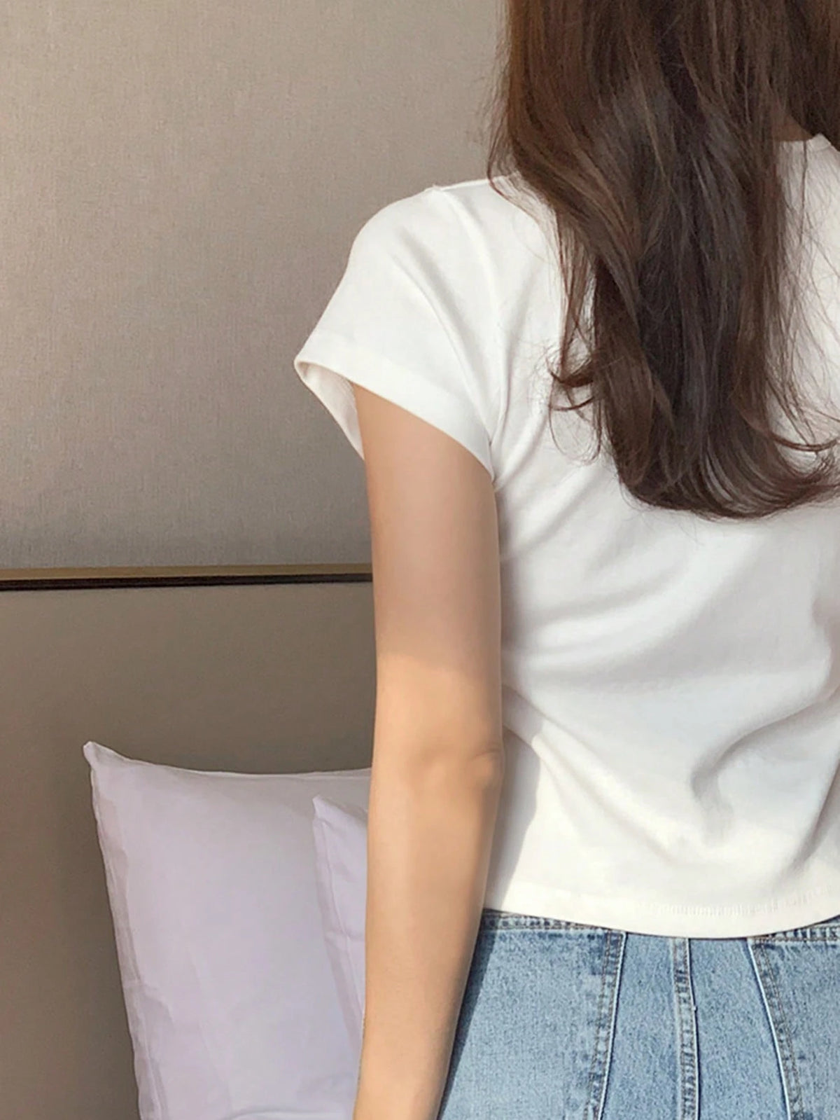 DAZY Women Round Neck Solid Color Basic Short Sleeve White T-Shirt, Spring/Summer,Business Casual Women