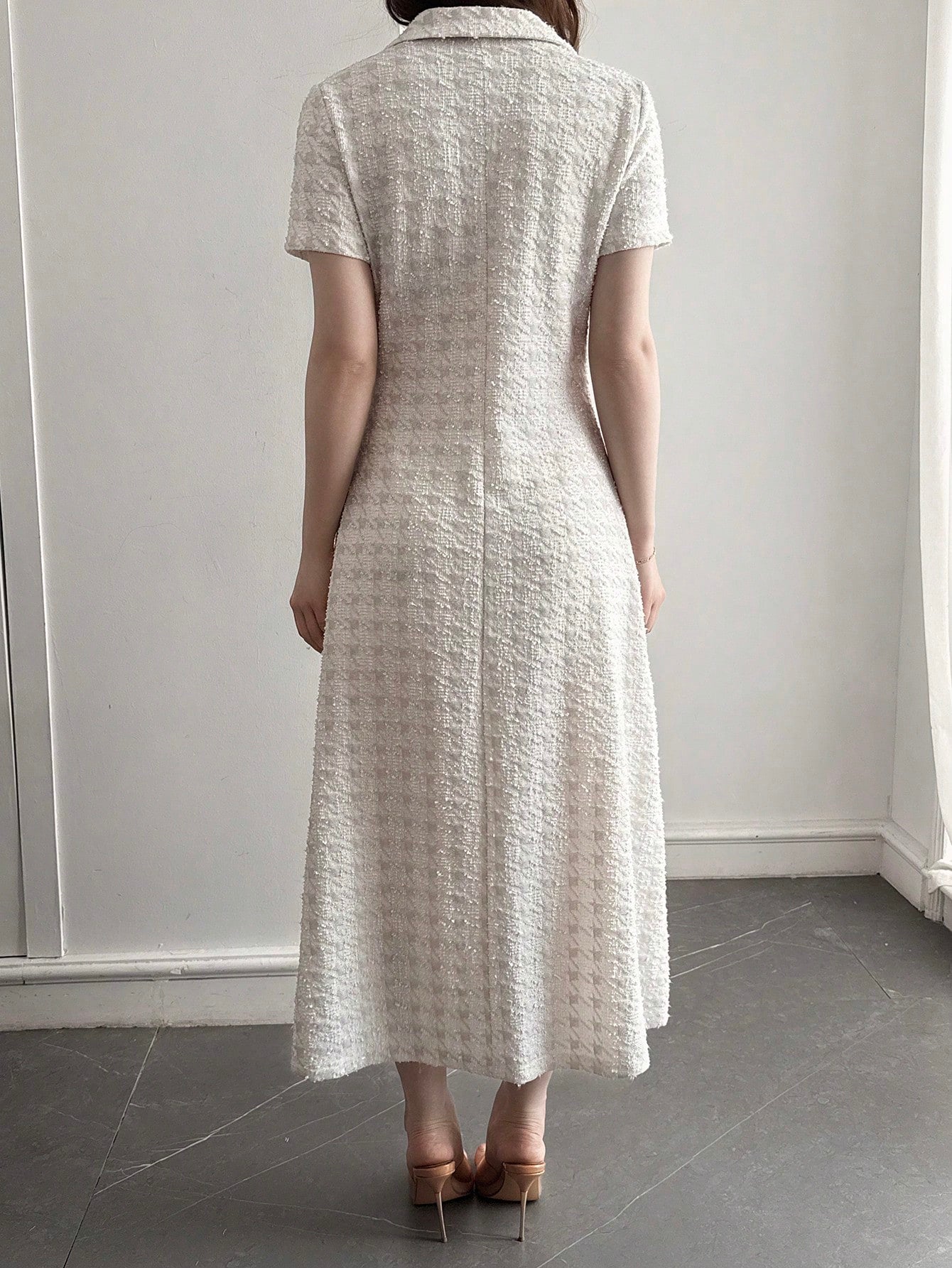DAZY Women's Casual Houndstooth V-Neck Short Sleeve Dress, Suitable For Summer Vacation, Daily Commute Sundress
