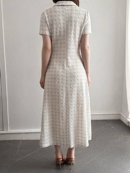 DAZY Women's Casual Houndstooth V-Neck Short Sleeve Dress, Suitable For Summer Vacation, Daily Commute Sundress