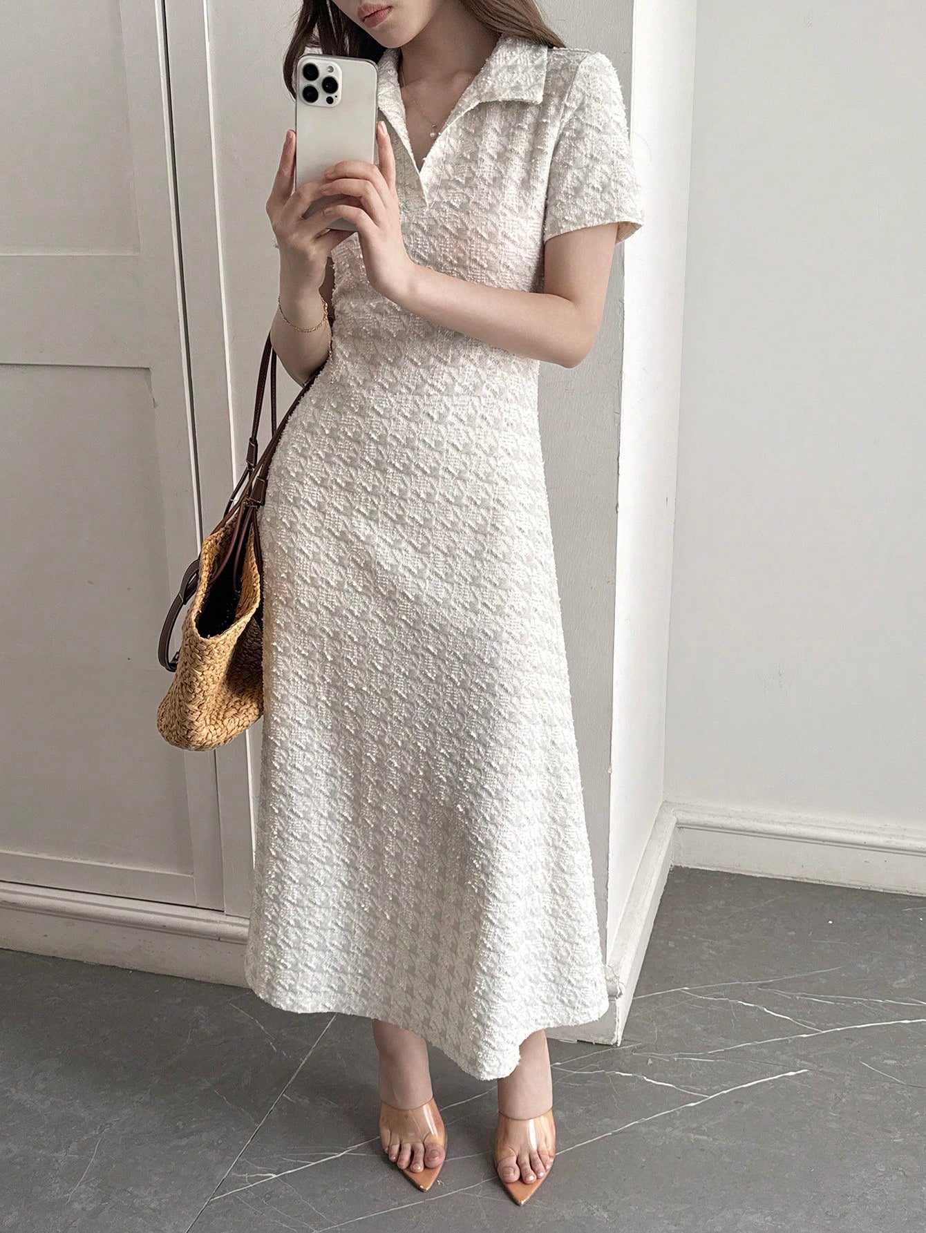 DAZY Women's Casual Houndstooth V-Neck Short Sleeve Dress, Suitable For Summer Vacation, Daily Commute Sundress