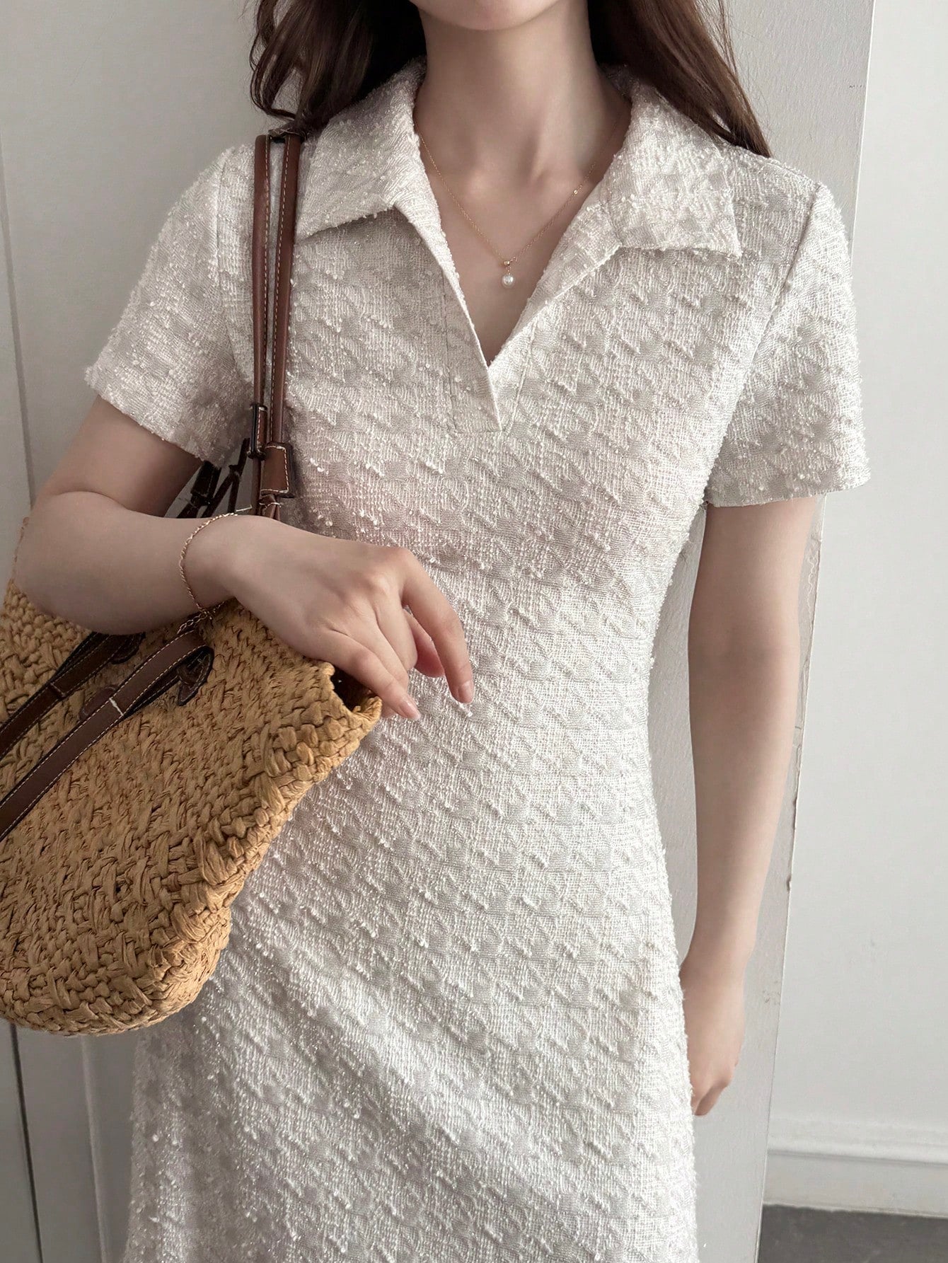 DAZY Women's Casual Houndstooth V-Neck Short Sleeve Dress, Suitable For Summer Vacation, Daily Commute Sundress