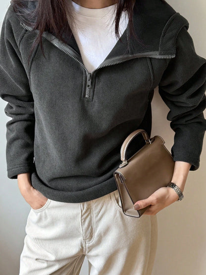 DAZY Women's Half-Zip Hooded Loose Fit Thermal Lined Casual Sweatshirt Fall/Winter