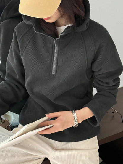 DAZY Women's Half-Zip Hooded Loose Fit Thermal Lined Casual Sweatshirt Fall/Winter