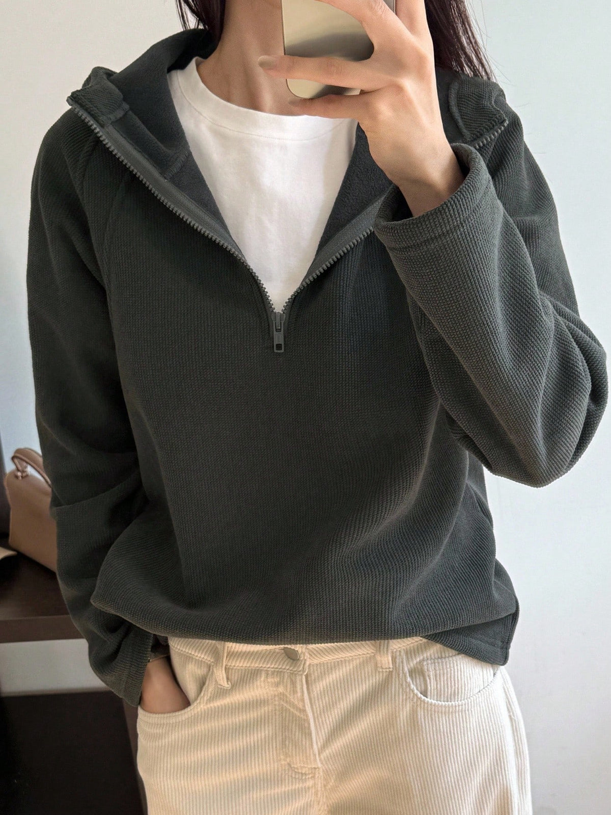 DAZY Women's Half-Zip Hooded Loose Fit Thermal Lined Casual Sweatshirt Fall/Winter