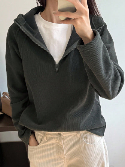 DAZY Women's Half-Zip Hooded Loose Fit Thermal Lined Casual Sweatshirt Fall/Winter