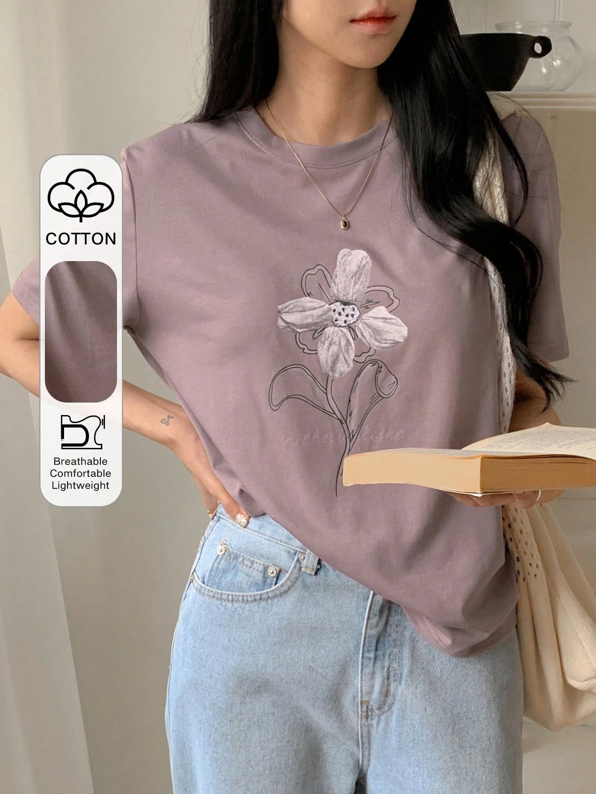 DAZY Women's Loose Casual Printed T-Shirt, Suitable For Beach Vacation Floral