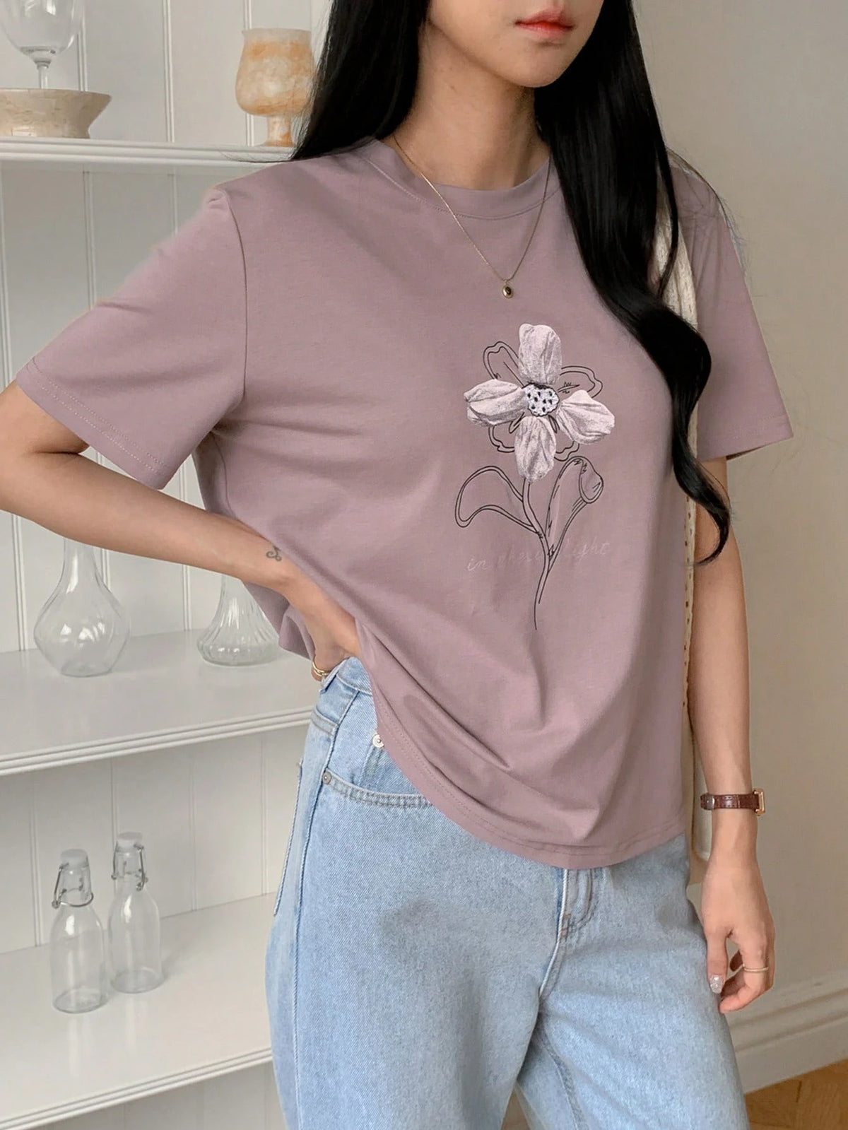 DAZY Women's Loose Casual Printed T-Shirt, Suitable For Beach Vacation Floral