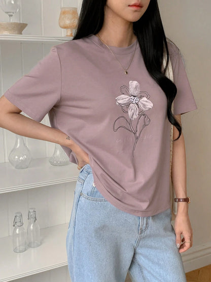 DAZY Women's Loose Casual Printed T-Shirt, Suitable For Beach Vacation Floral