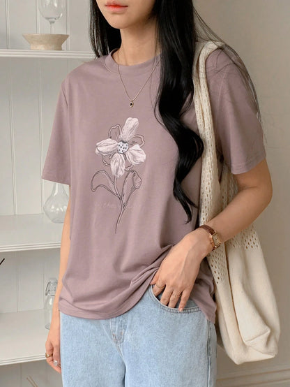 DAZY Women's Loose Casual Printed T-Shirt, Suitable For Beach Vacation Floral