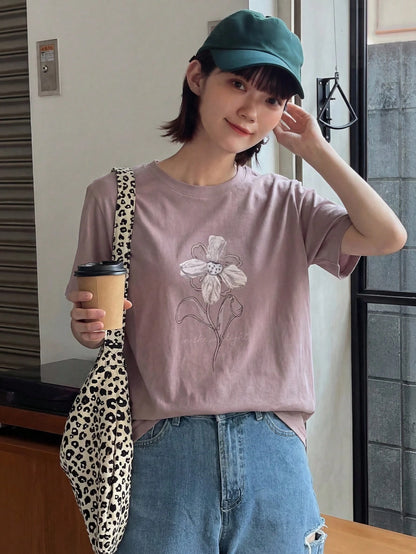 DAZY Women's Loose Casual Printed T-Shirt, Suitable For Beach Vacation Floral