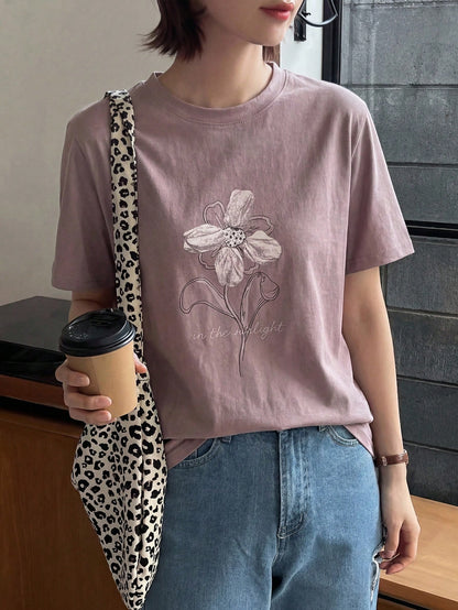 DAZY Women's Loose Casual Printed T-Shirt, Suitable For Beach Vacation Floral