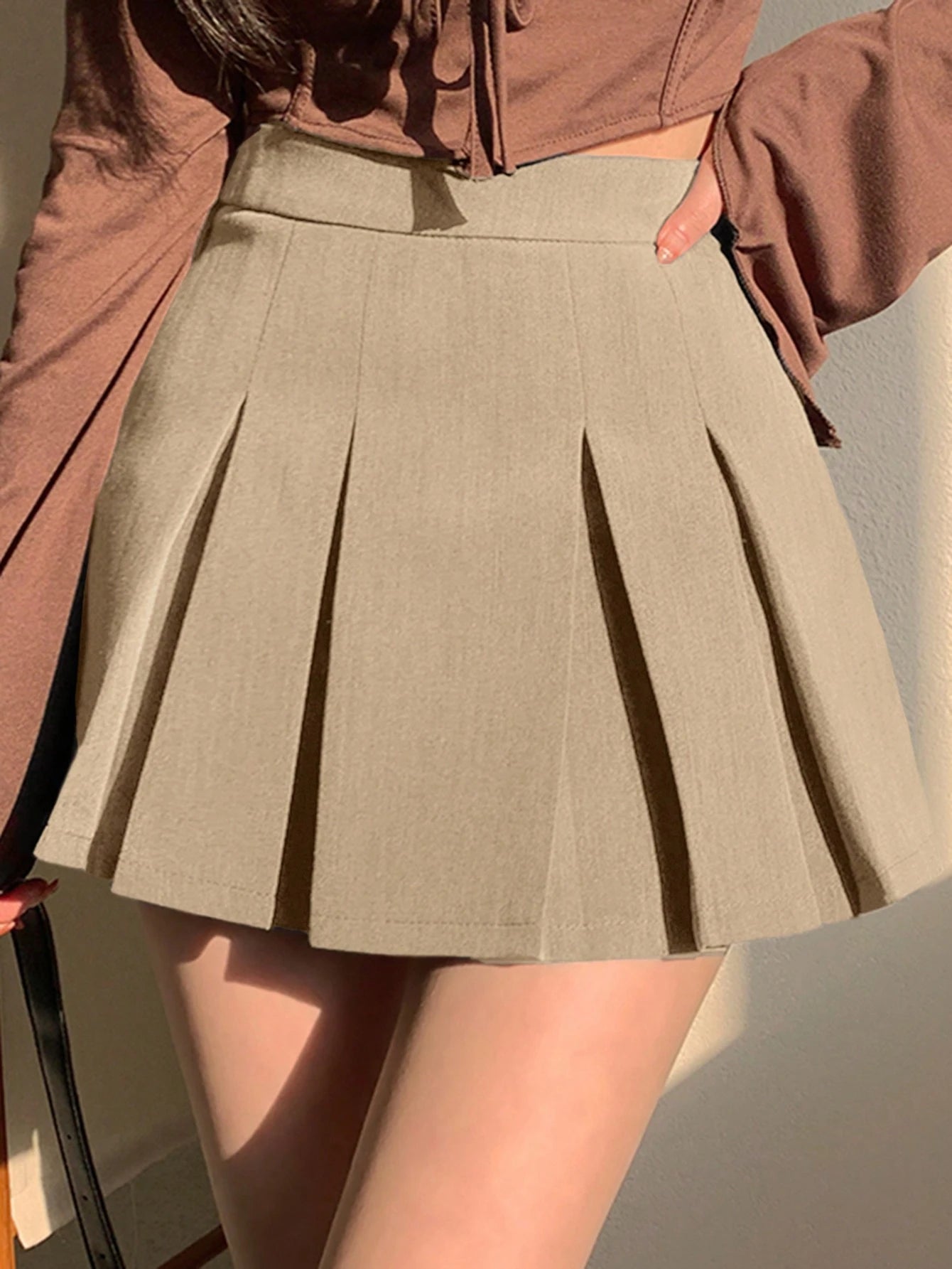 DAZY Women's Retro Casual Versatile Daily School Style A-Line Pleated Skirt Fall Skirts