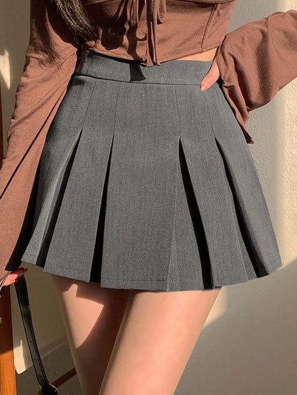 DAZY Women's Retro Casual Versatile Daily School Style A-Line Pleated Skirt Fall Skirts