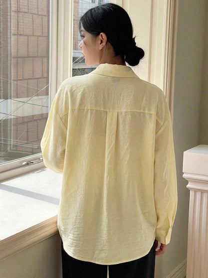 DAZY Women's Solid Color Single-Breasted Casual Versatile Daily Outing Shirt Long Sleeve