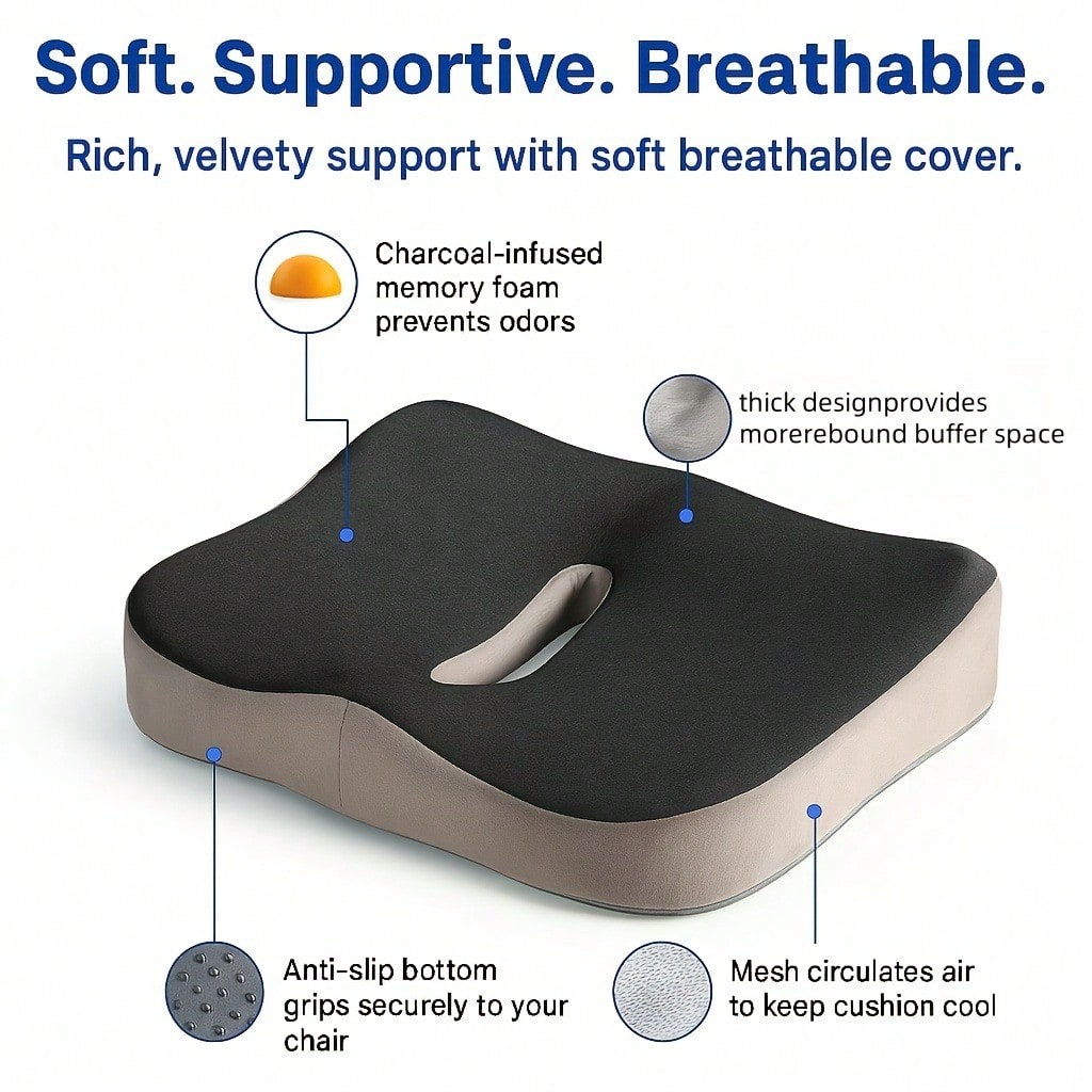 Decompression Cushion, Suitable For Office/Home Chairs, Ultra-Dense Memory Foam, Ergonomic Oval Design To Support Thighs And Hips, Improve Posture, Comfortable Seat All Day Long, Mother's Day Gift
