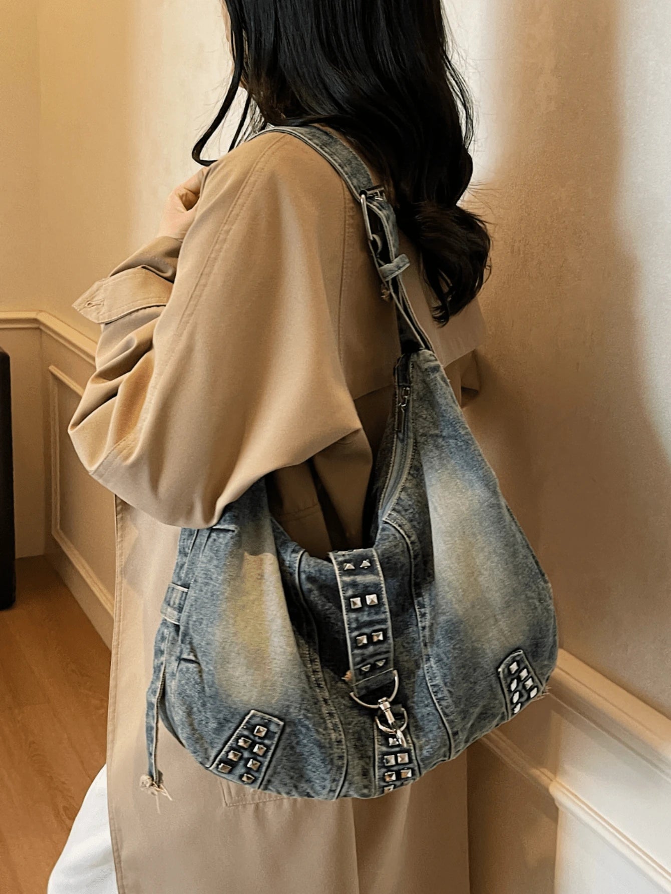 Dedoo Vintage Shoulder Crossbody Bag, Rivet Adjustable Strap Casual Daily Handbag, Large Capacity, School Backpack, Suitable For University Campus