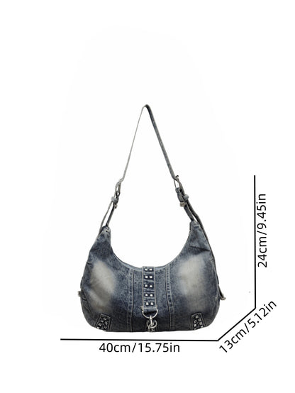 Dedoo Vintage Shoulder Crossbody Bag, Rivet Adjustable Strap Casual Daily Handbag, Large Capacity, School Backpack, Suitable For University Campus