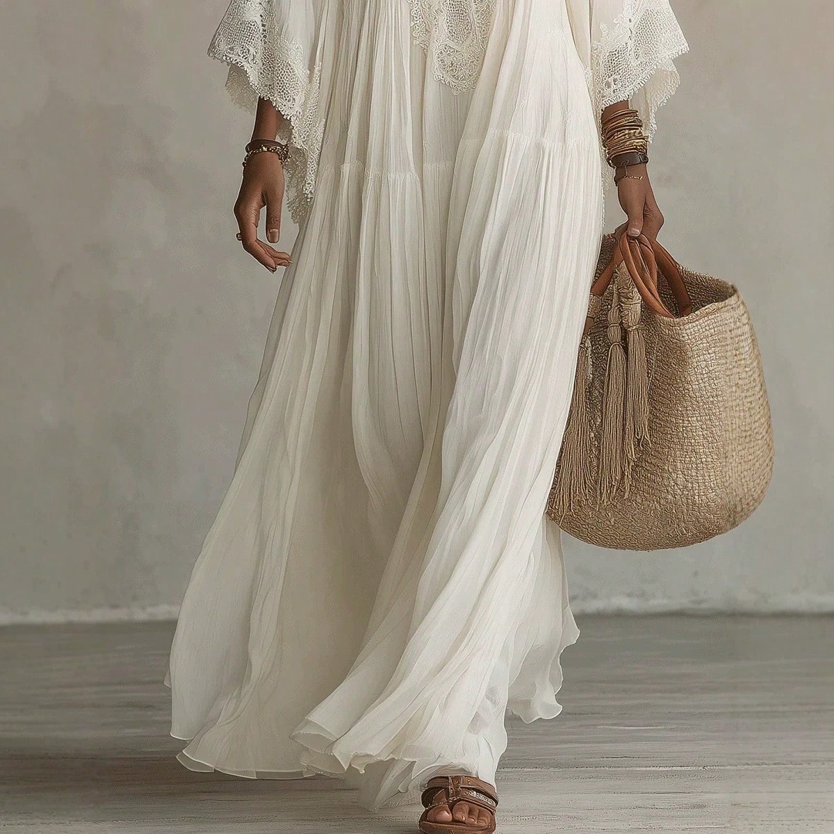 Deep V Lace Trim Batwing Sleeve Flowy Maxi Dress Boho Beach Vacation Cover Up Dress Abaya Vacation Outfits Women Mof Elegant Dress For Women