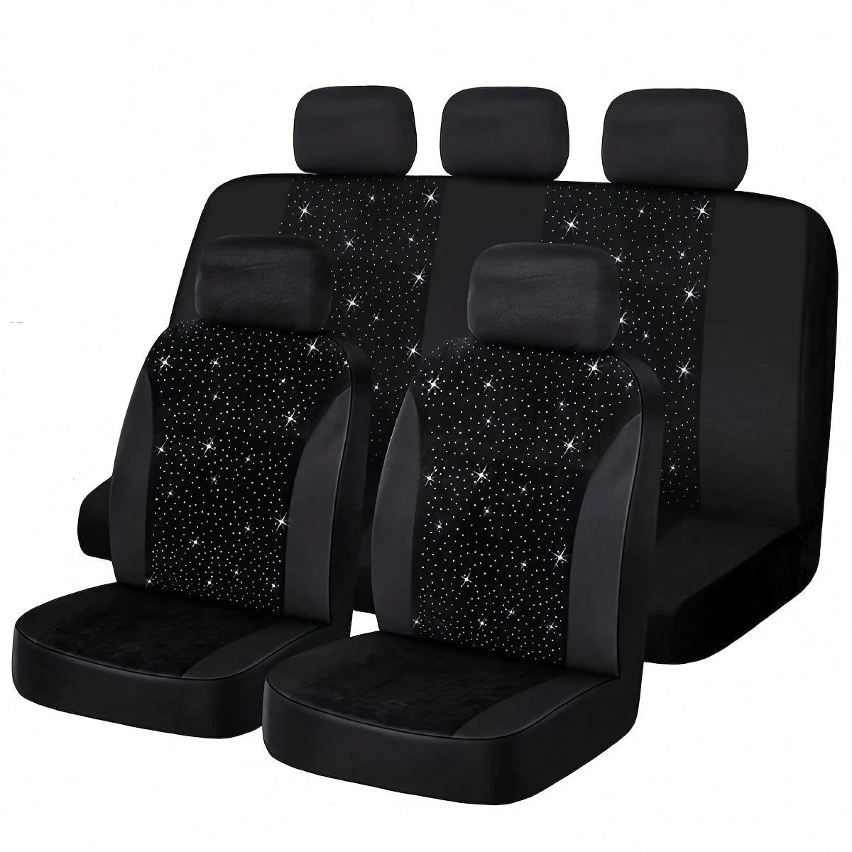 Diamond Black Car Seat Covers 9pcs 5 Seater Breathable All Season Comfort Stylish Design For Cars SUVs Trucks