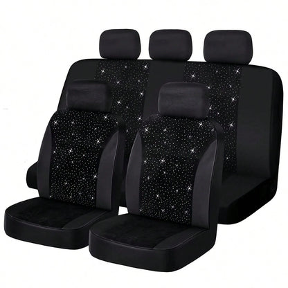 Diamond Black Car Seat Covers 9pcs 5 Seater Breathable All Season Comfort Stylish Design For Cars SUVs Trucks
