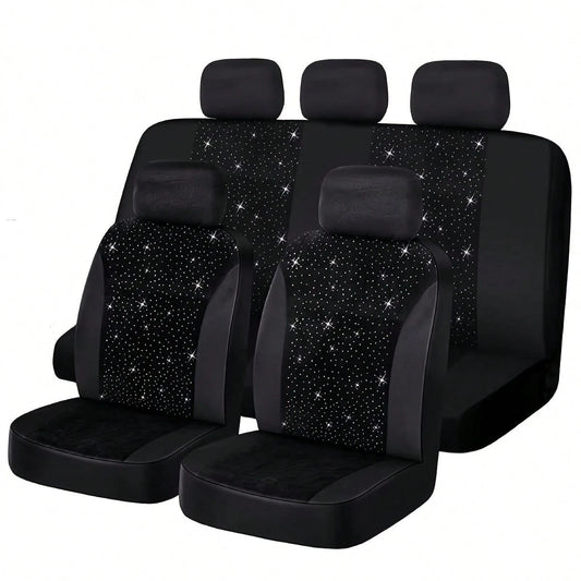 Diamond Black Car Seat Covers 9pcs 5 Seater Breathable All Season Comfort Stylish Design For Cars SUVs Trucks