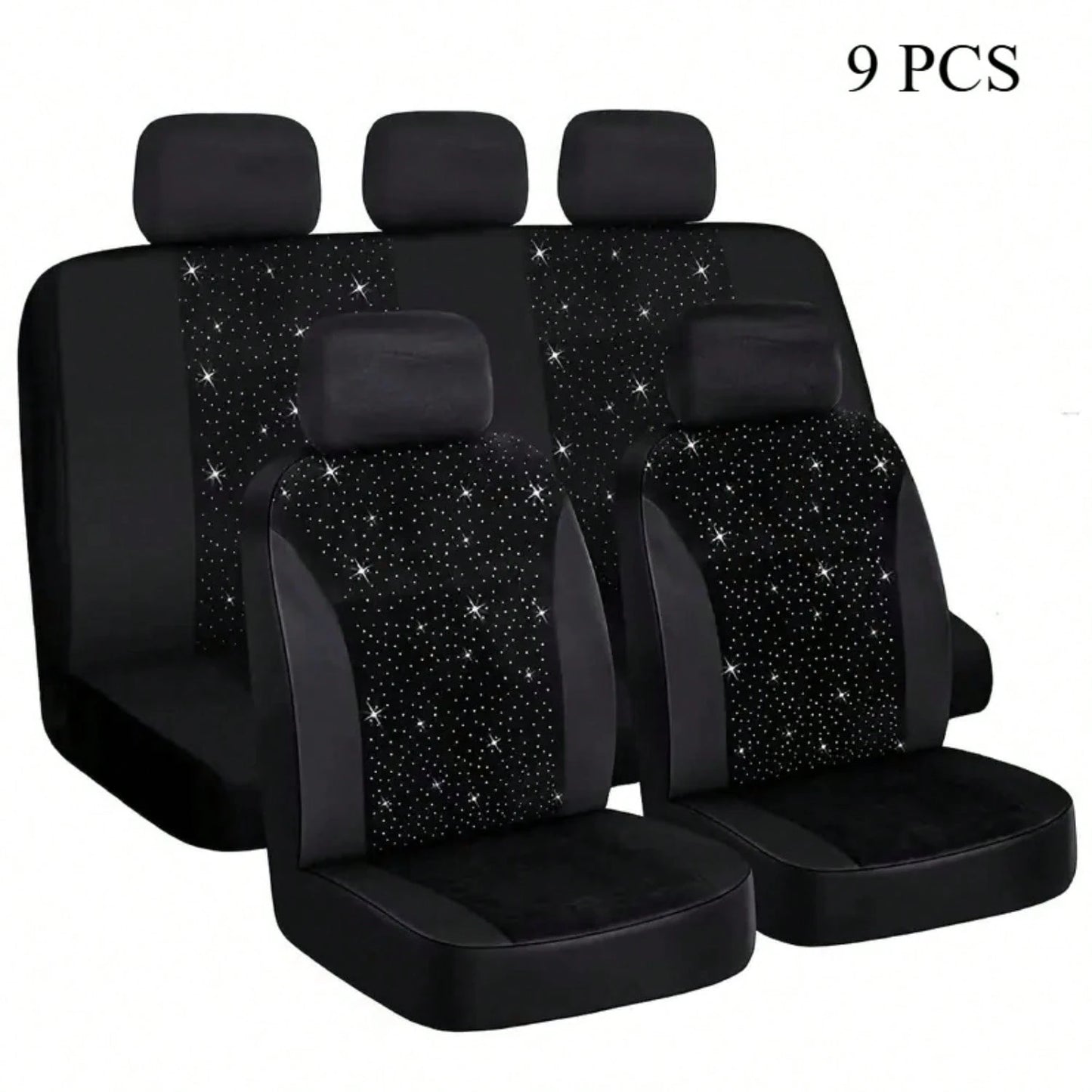Diamond Black Car Seat Covers 9pcs 5 Seater Breathable All Season Comfort Stylish Design For Cars SUVs Trucks