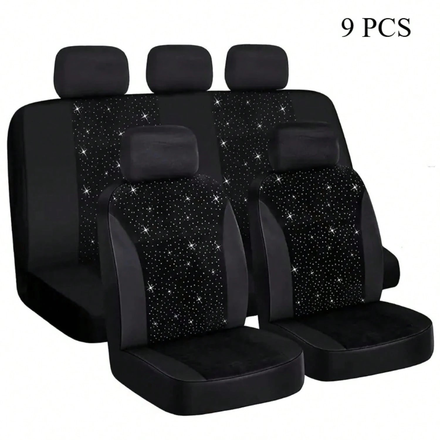 Diamond Black Car Seat Covers 9pcs 5 Seater Breathable All Season Comfort Stylish Design For Cars SUVs Trucks