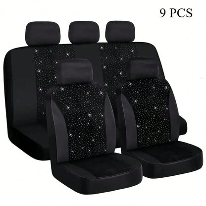 Diamond Black Car Seat Covers 9pcs 5 Seater Breathable All Season Comfort Stylish Design For Cars SUVs Trucks