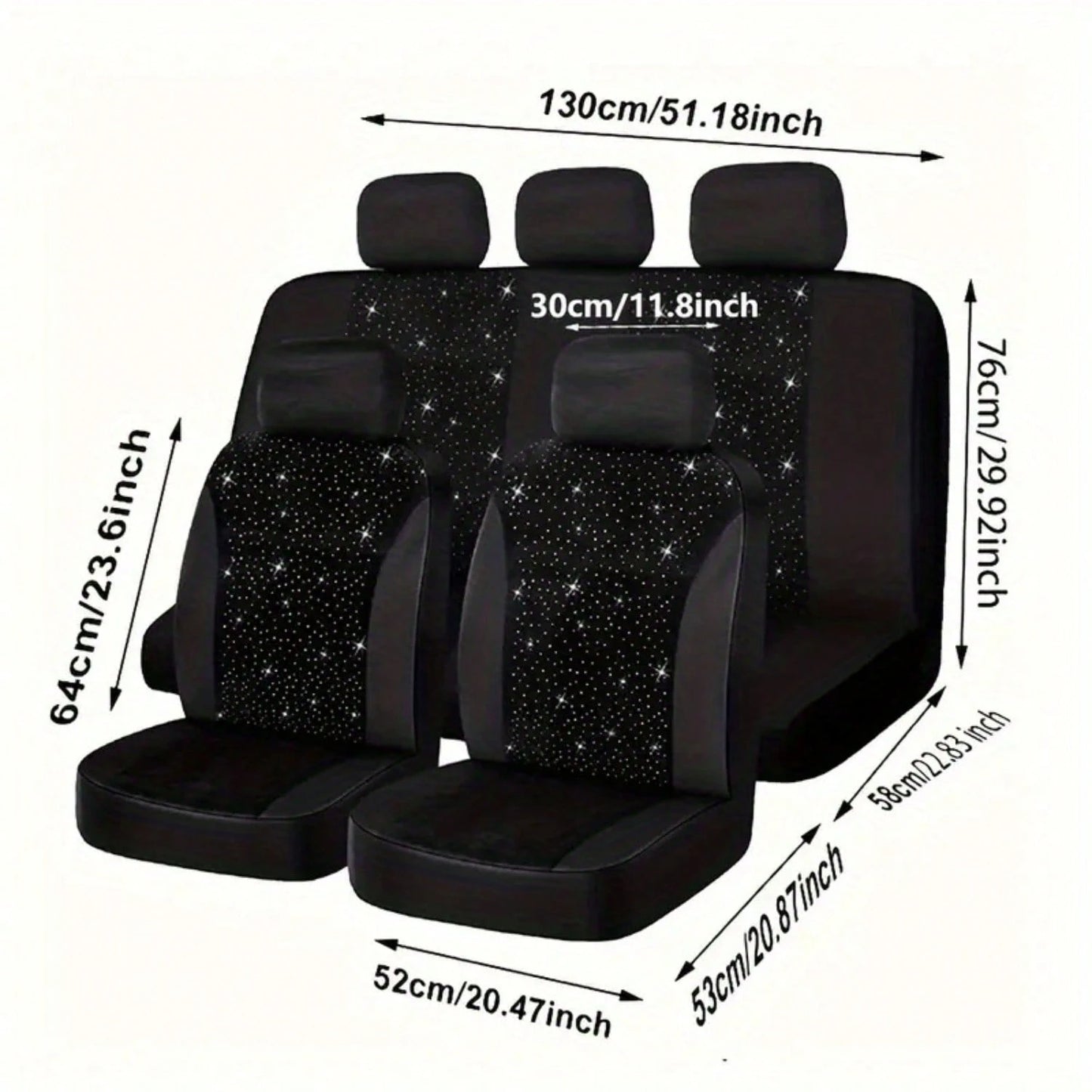 Diamond Black Car Seat Covers 9pcs 5 Seater Breathable All Season Comfort Stylish Design For Cars SUVs Trucks