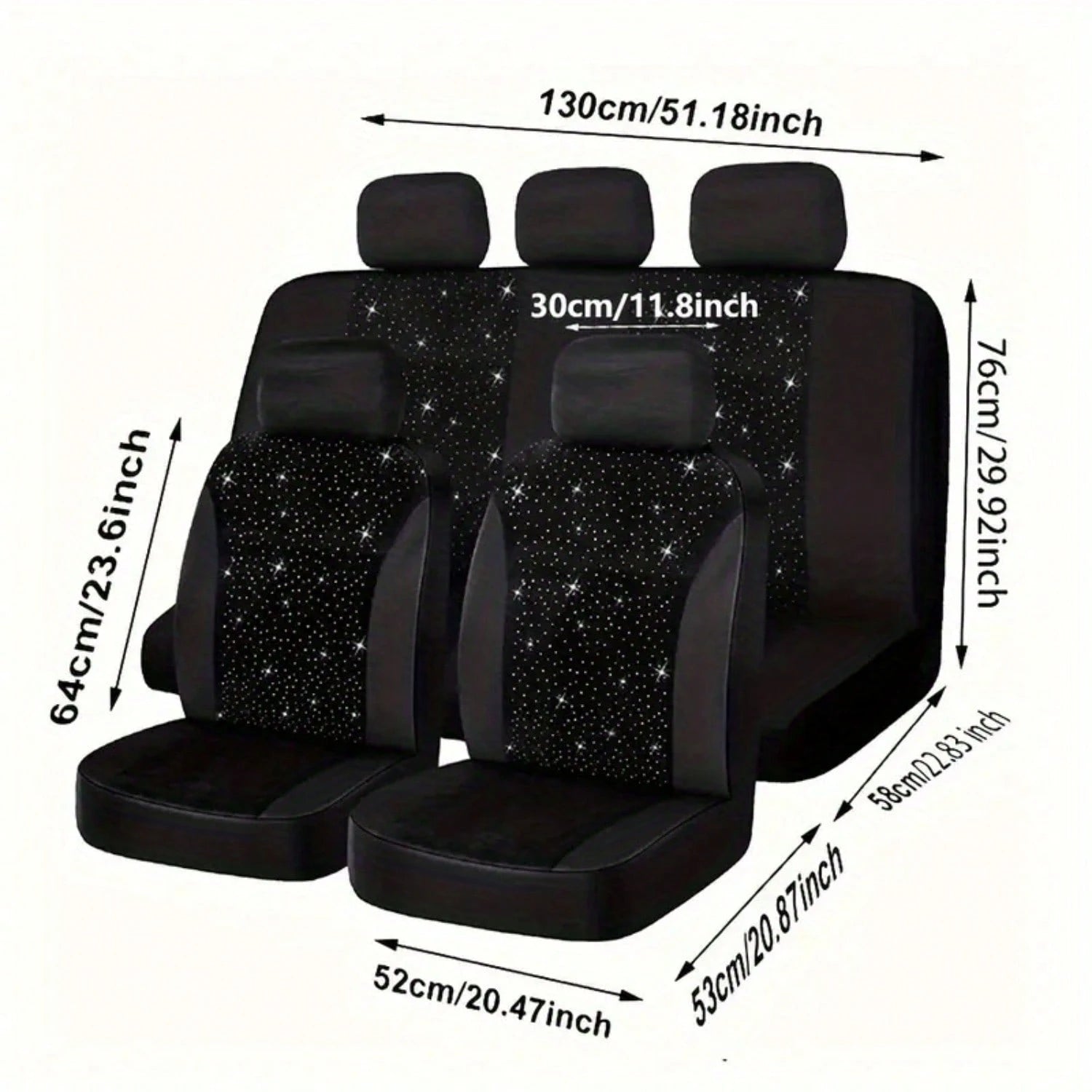 Diamond Black Car Seat Covers 9pcs 5 Seater Breathable All Season Comfort Stylish Design For Cars SUVs Trucks