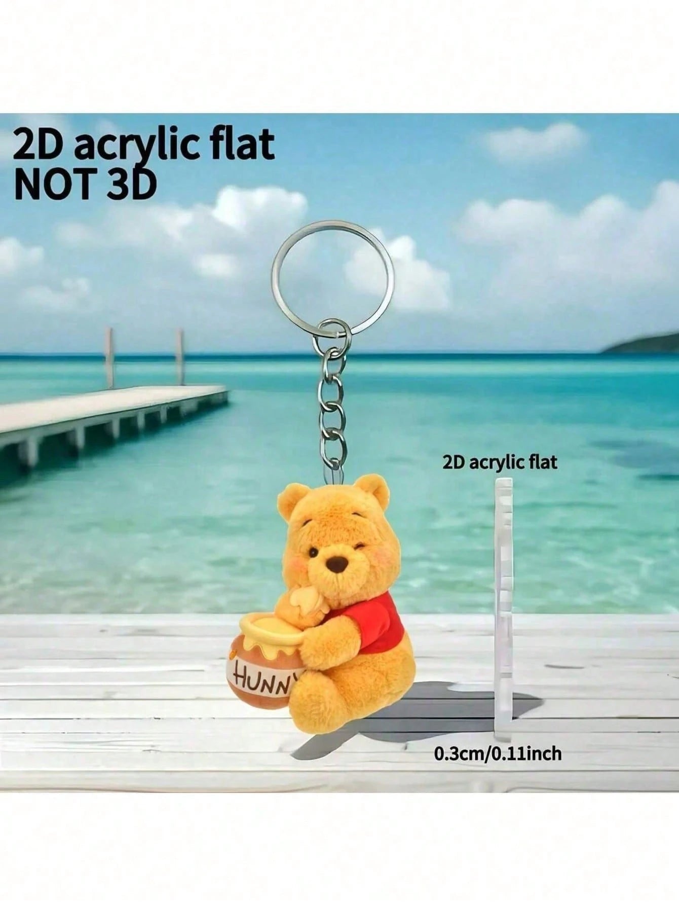 Disney 2D Flat Bear Drinking Honey Keychain| Cute, Made Of Durable Acrylic, Officially Licensed Christmas Decoration, Suitable For Cars, Bags, Etc. Cute Keychain, Women's Keychain, Key Chain, Keychai
