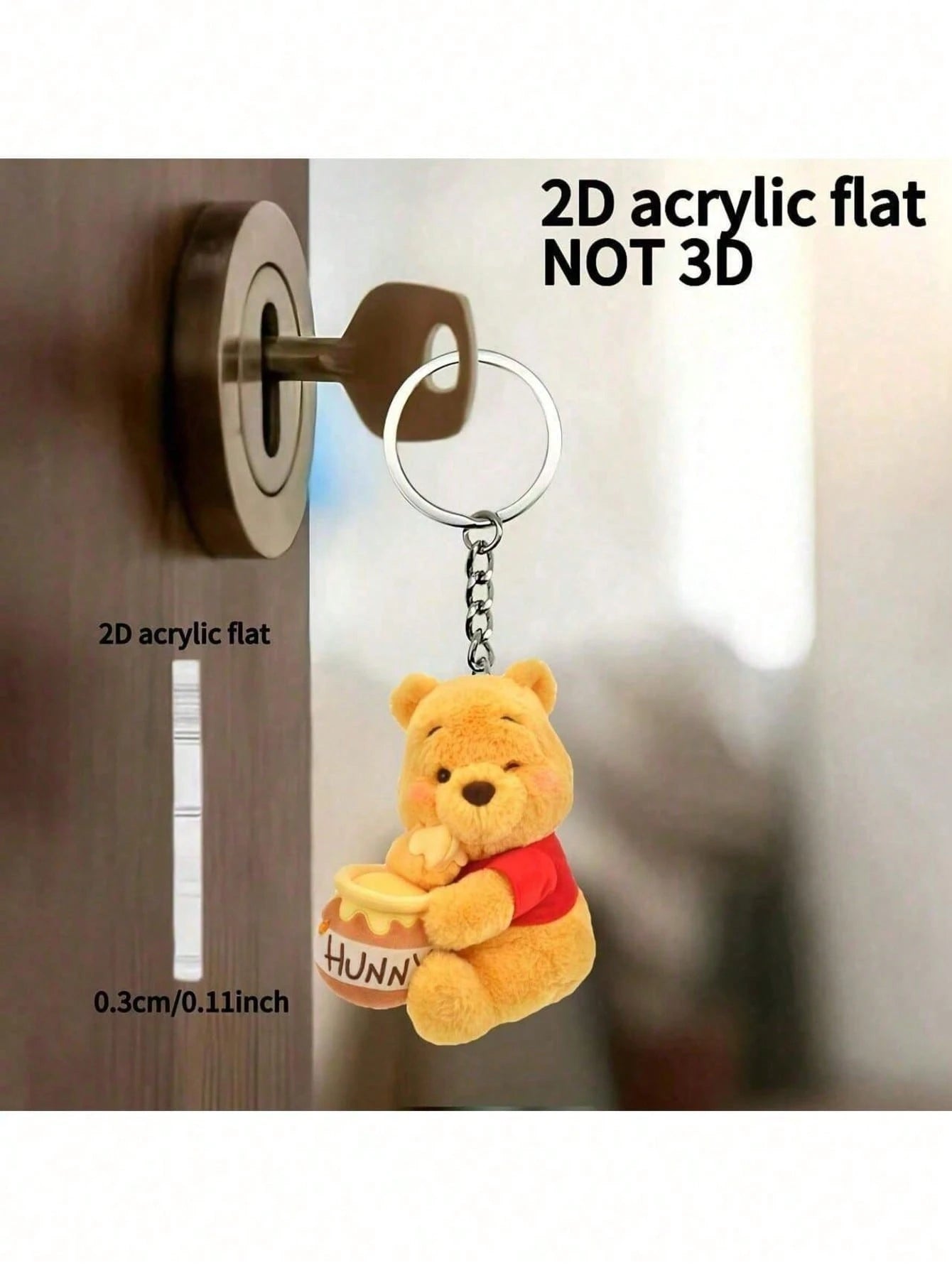Disney 2D Flat Bear Drinking Honey Keychain| Cute, Made Of Durable Acrylic, Officially Licensed Christmas Decoration, Suitable For Cars, Bags, Etc. Cute Keychain, Women's Keychain, Key Chain, Keychai