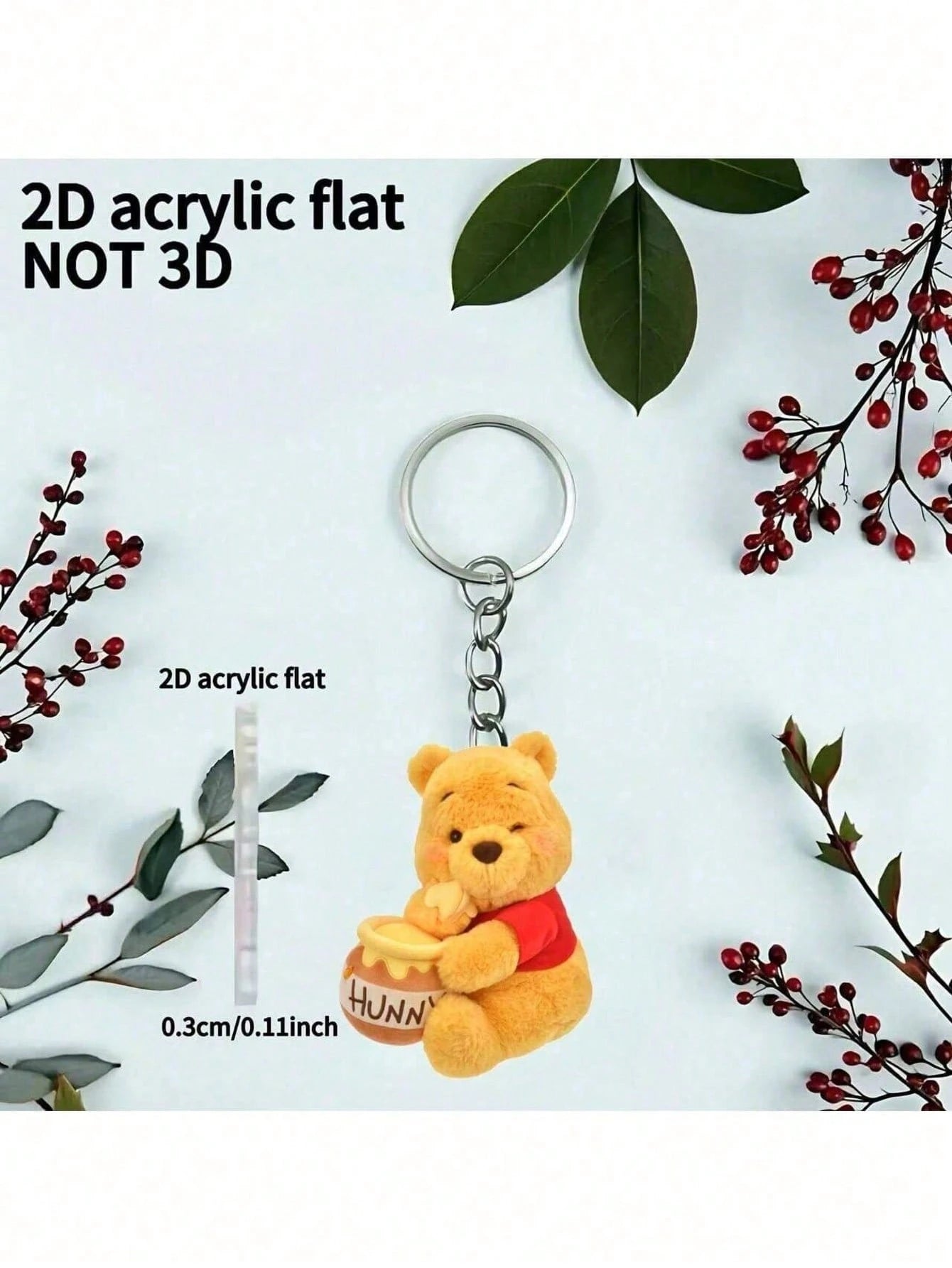 Disney 2D Flat Bear Drinking Honey Keychain| Cute, Made Of Durable Acrylic, Officially Licensed Christmas Decoration, Suitable For Cars, Bags, Etc. Cute Keychain, Women's Keychain, Key Chain, Keychai