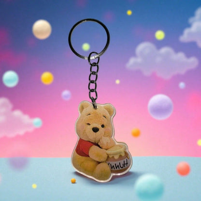 Disney 2D Flat Bear Drinking Honey Keychain| Cute, Made Of Durable Acrylic, Officially Licensed Christmas Decoration, Suitable For Cars, Bags, Etc. Cute Keychain, Women's Keychain, Key Chain, Keychai