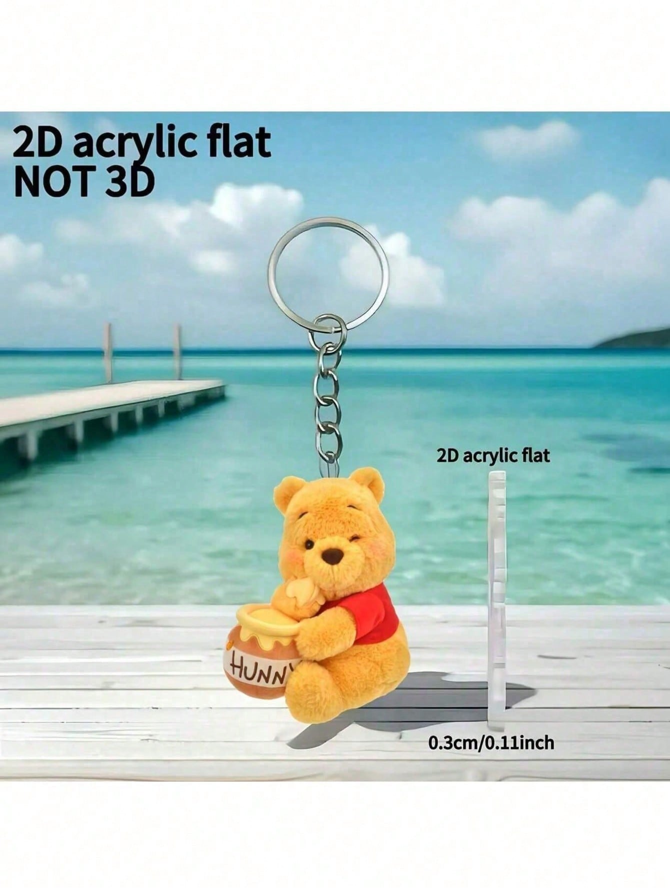 Disney 2D Flat Bear Drinking Honey Keychain| Cute, Made Of Durable Acrylic, Officially Licensed Christmas Decoration, Suitable For Cars, Bags, Etc. Cute Keychain, Women's Keychain, Key Chain, Keychai