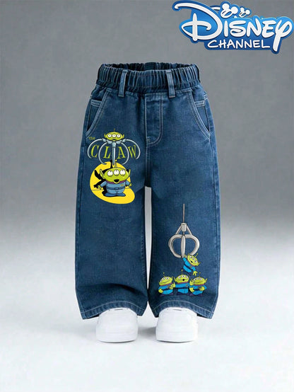 Disney Toy Story Patterned Baby Loose-Fitting Straight-Leg Jeans Are Perfect For Spring/Summer Casual Vacations, Western Street Style, And Party Wear.
