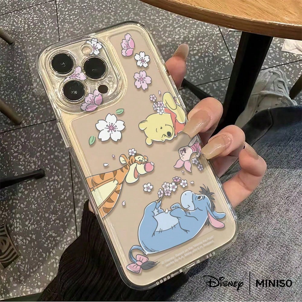 Disney Winnie The Pooh Sakura Flower Phone Case Compatible With IPhone 17/17 Pro/17 Pro Max/17 Air/16/15/14/13/12/11/X Series, IPhone 17 Pro Max Phone Case, IPhone 17 Pro Phone Case, IPhone 17 Phone C