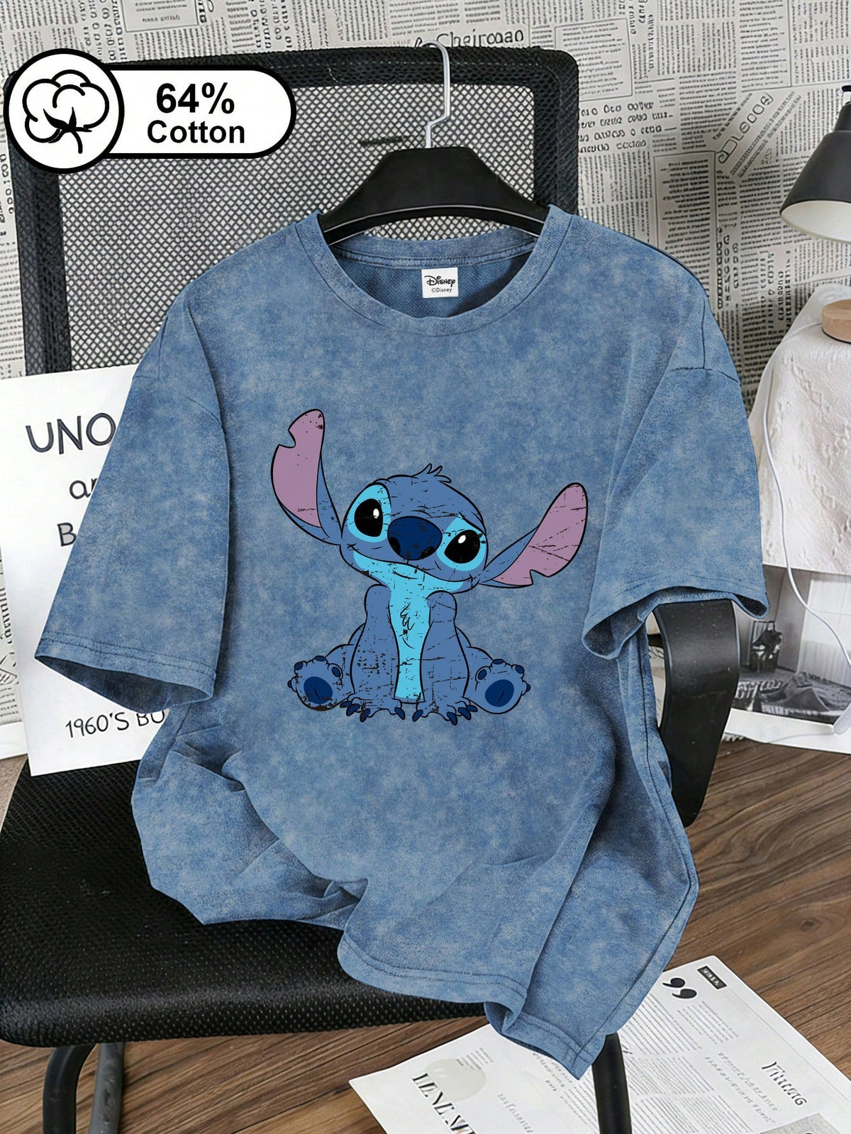 Disney Women's T-Shirt, Distressed Stitch Print, Retro Snowflake Washed Short-Sleeved T-Shirt, Suitable For Outdoor Wear, Women's Summer Top. Casual