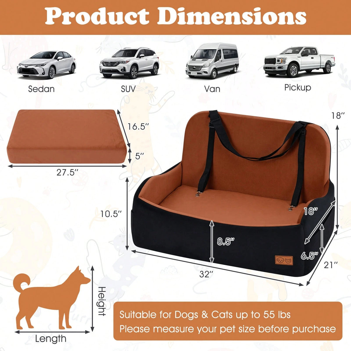 Dog Car Seat For Medium & Large Dogs Up To 55 LbsFoam Dog Booster Seat For Back