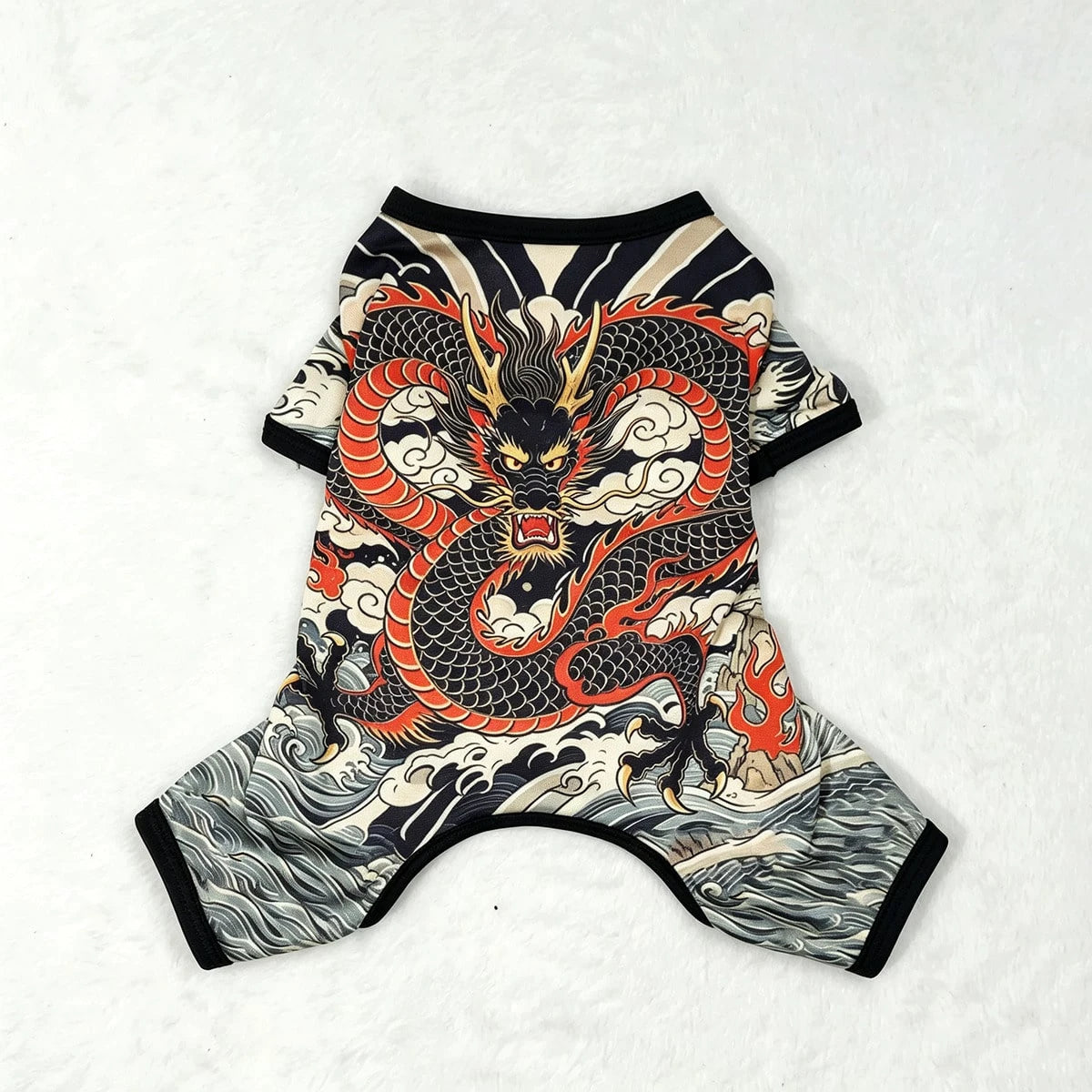 Dog Tattoo Pattern All-In-One Pet Bodysuit, Fully Elastic Anti-Shedding Pet Jumpsuit, Dragon & Chrysanthemum Print Plus Size For Doberman, All-Season Cat & Dog Outfit| Dog Tattoo Set, Elastic Pet Clo