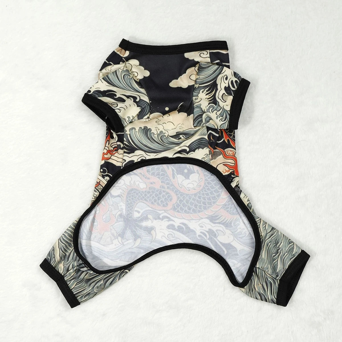 Dog Tattoo Pattern All-In-One Pet Bodysuit, Fully Elastic Anti-Shedding Pet Jumpsuit, Dragon & Chrysanthemum Print Plus Size For Doberman, All-Season Cat & Dog Outfit| Dog Tattoo Set, Elastic Pet Clo