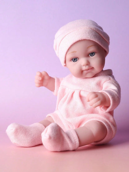 DOLL MEET 1PC Realistic Simulation Newreborn Baby Doll 11 Inches Bowknot Buuny Pattern Hat Stocking & Clothes Birthday Gift For Girl Collection House Reborn Dolls Children Toys
