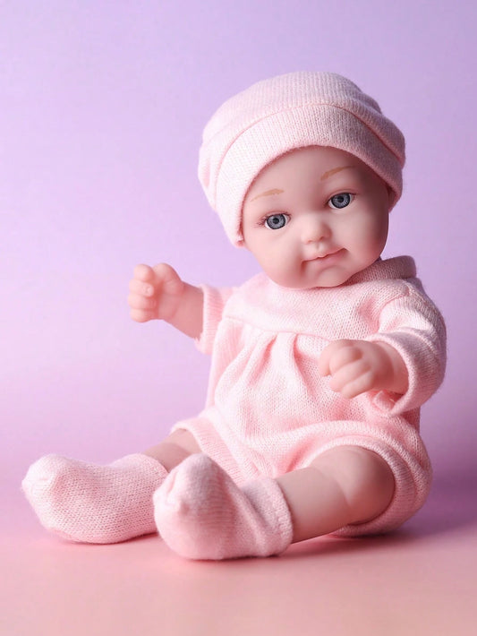 DOLL MEET 1PC Realistic Simulation Newreborn Baby Doll 11 Inches Bowknot Buuny Pattern Hat Stocking & Clothes Birthday Gift For Girl Collection House Reborn Dolls Children Toys