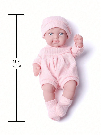 DOLL MEET 1PC Realistic Simulation Newreborn Baby Doll 11 Inches Bowknot Buuny Pattern Hat Stocking & Clothes Birthday Gift For Girl Collection House Reborn Dolls Children Toys