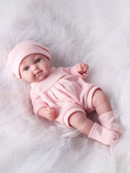 DOLL MEET 1PC Realistic Simulation Newreborn Baby Doll 11 Inches Bowknot Buuny Pattern Hat Stocking & Clothes Birthday Gift For Girl Collection House Reborn Dolls Children Toys