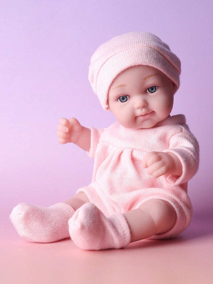 DOLL MEET 1PC Realistic Simulation Newreborn Baby Doll 11 Inches Bowknot Buuny Pattern Hat Stocking & Clothes Birthday Gift For Girl Collection House Reborn Dolls Children Toys