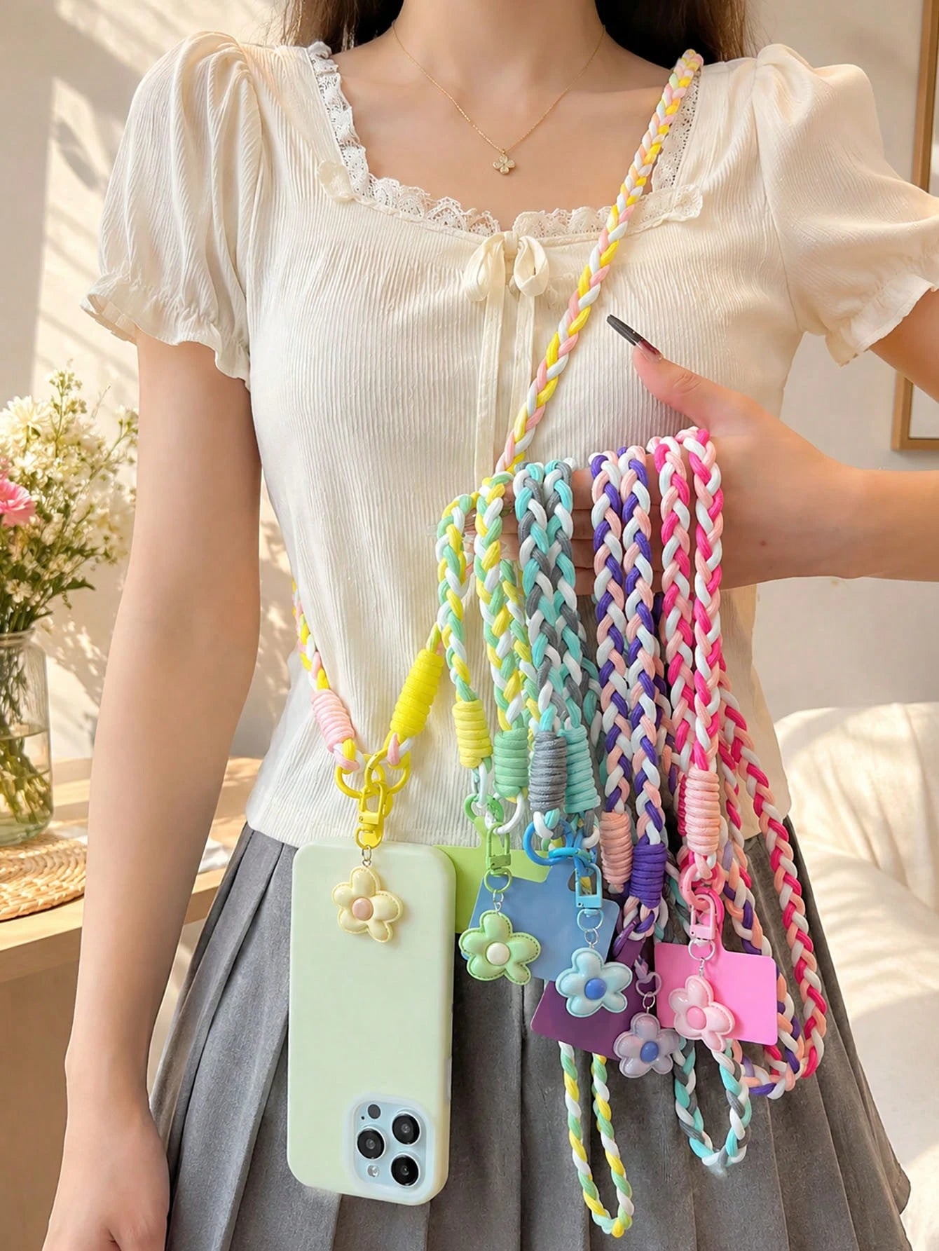 Dopamine Color Ins Style Cloud & Star Phone Lanyard Wrist Strap, Suitable For Phone/Camera, Multi-Functional Keychain Bag Pendant