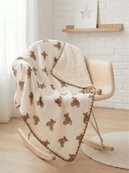 Double Layer Cotton Baby Blanket- 100x100cm Muslin Swaddle For Newborn, Breathable & Soft Receiving Blanket