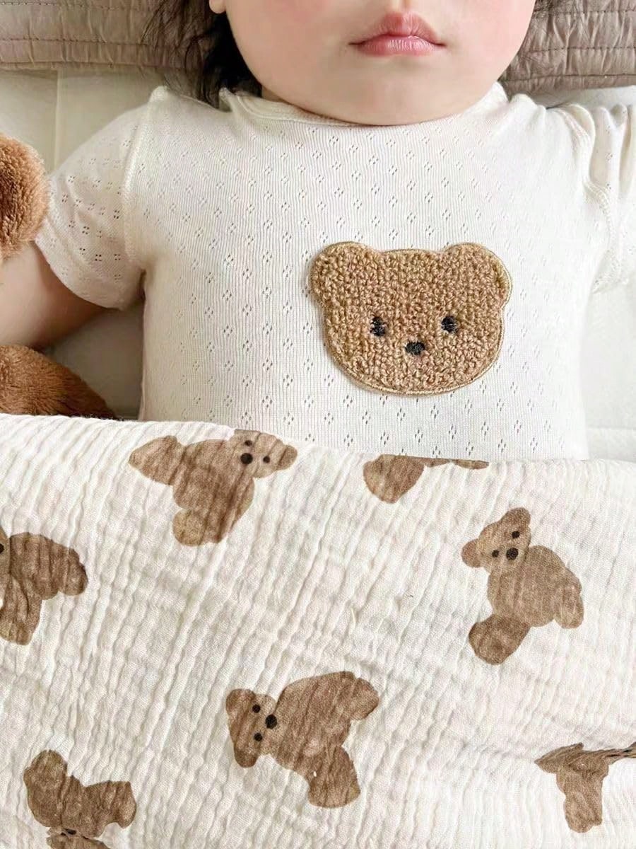 Double Layer Cotton Baby Blanket- 100x100cm Muslin Swaddle For Newborn, Breathable & Soft Receiving Blanket