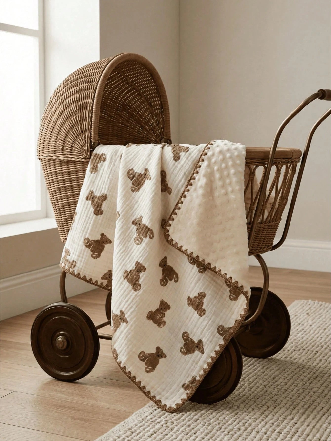 Double Layer Cotton Baby Blanket- 100x100cm Muslin Swaddle For Newborn, Breathable & Soft Receiving Blanket